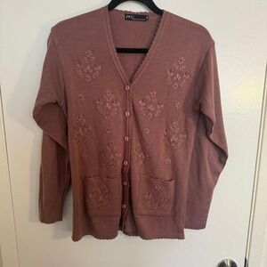 Parbhakar Knitwear's Mauve Dusty Rose v-Neck Button Down Cardigan Womens MMedium